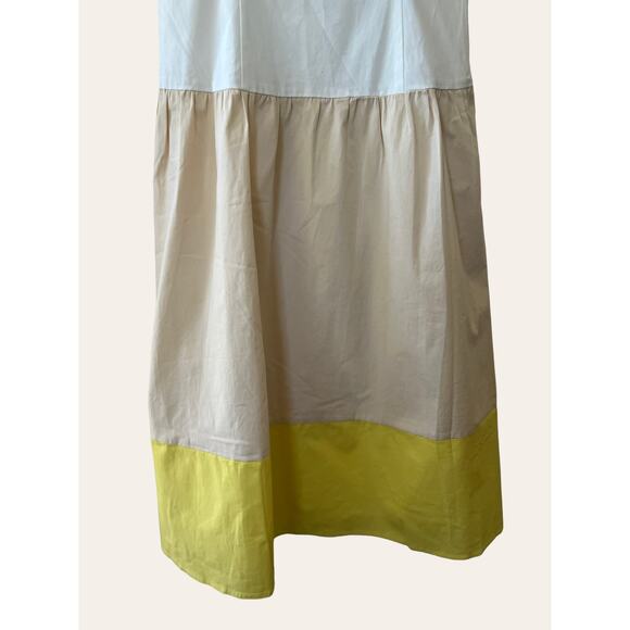 Daniel Cremieux Colorblock White Khaki ALine Sleeveless Midi Cotton Dress Size 0 - Picture 4 of 7